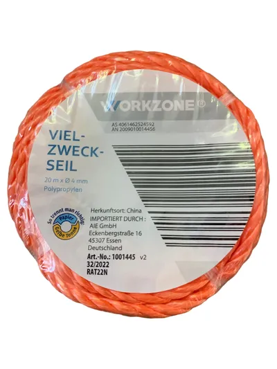 WorkZone Vielzweckseil Polypropylen Seil 20m Ø4mm Orange Allzweckseil