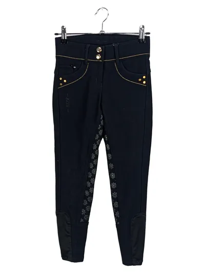 ELT Kinder Reithose Gr. 140 Schwarz Vollbesatz Schneeflocken Gold