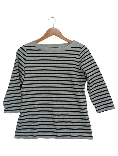 GIANNA MAE Damen Langarmshirt Gr. S Grau Gestreift 3/4-Arm Baumwolle