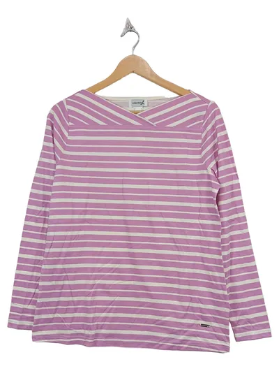 Collection L Damen Langarmshirt Rosa Weiß Gestreift Asymmetrisch Gr. 38 M