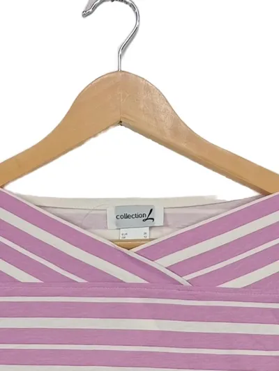 Collection L Damen Langarmshirt Rosa Weiß Gestreift Asymmetrisch Gr. 38 M
