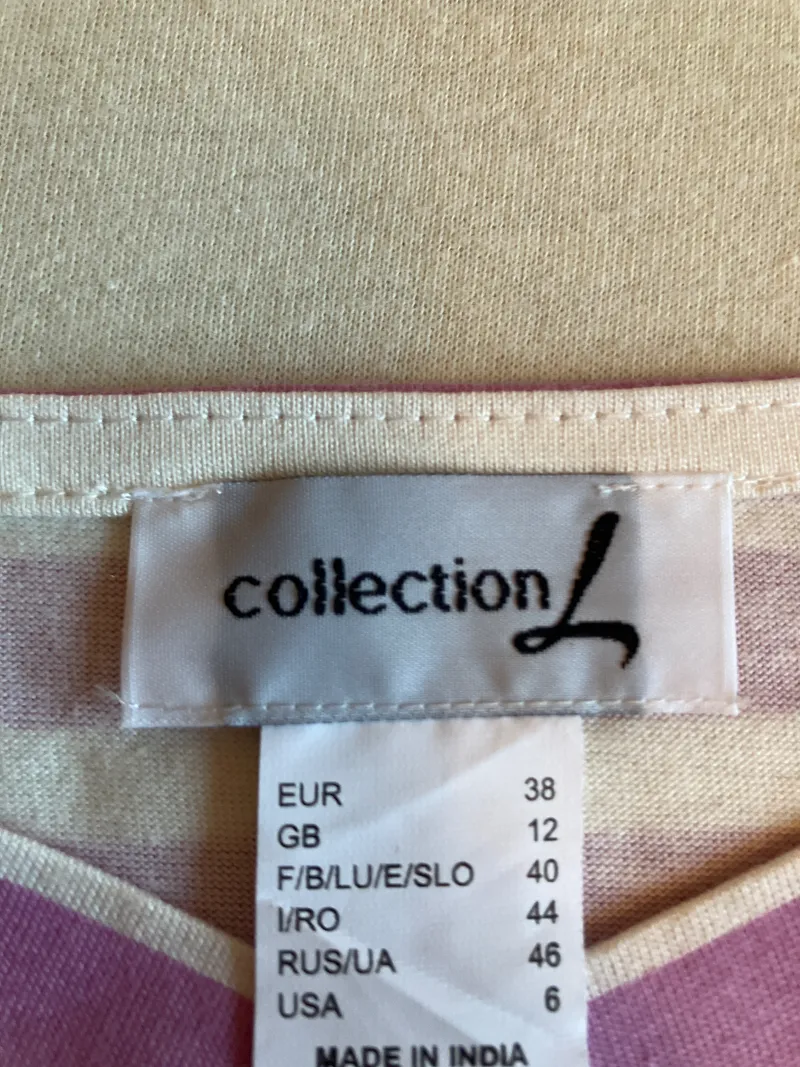 Collection L Damen Langarmshirt Rosa Weiß Gestreift Asymmetrisch Gr. 38 M 4