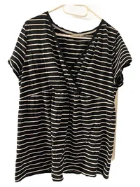 BLUEMOTION Umstandsshirt Damen Gr. 44/XXL Schwarz Gestreift Kurzarm Raffung 1