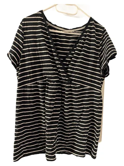 BLUEMOTION Umstandsshirt Damen Gr. 44/XXL Schwarz Gestreift Kurzarm Raffung