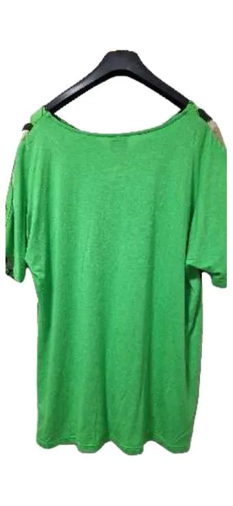 Ulla Popken Damen T-Shirt Gr. XL Grün Florales Muster Kurzarm Viskose