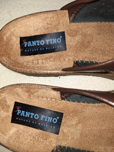 Panto Fino Herren Pantoletten Gr. 39 Braun Leder Hausschuhe Clogs