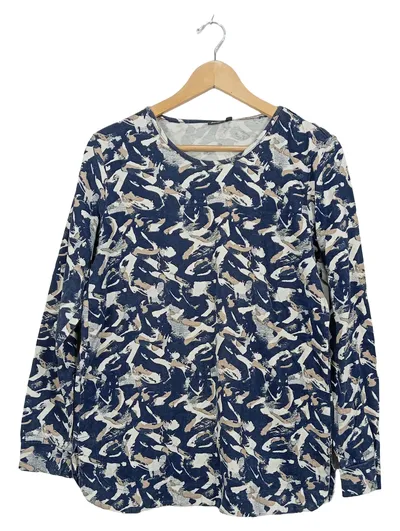 Leara Fashion Damen Langarmshirt Gr. 42/XL Blau Abstrakt Baumwolle