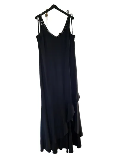 Prestige Damen Abendkleid Gr. 38 Schwarz Elegant Maxikleid Strass Rüschen