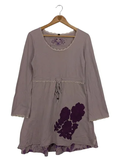 DEERBERG Damen Freizeitkleid Gr. 36/S Lila Baumwolle Bohemian Vintage