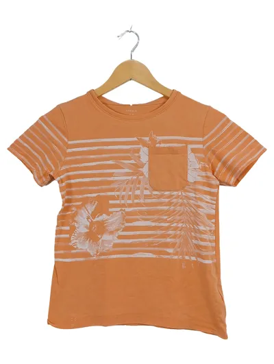 Name It Kinder T-Shirt Gr. 140 Orange Gestreift Baumwolle Kurzarm Casual