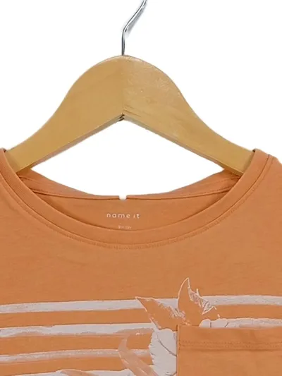 Name It Kinder T-Shirt Gr. 140 Orange Gestreift Baumwolle Kurzarm Casual
