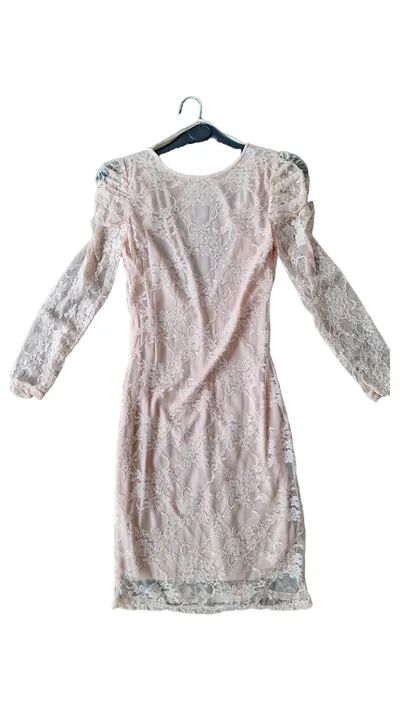 AX LONDON Damen Spitzenkleid Rosa Gr. 38/M Elegant Langarm Festlich