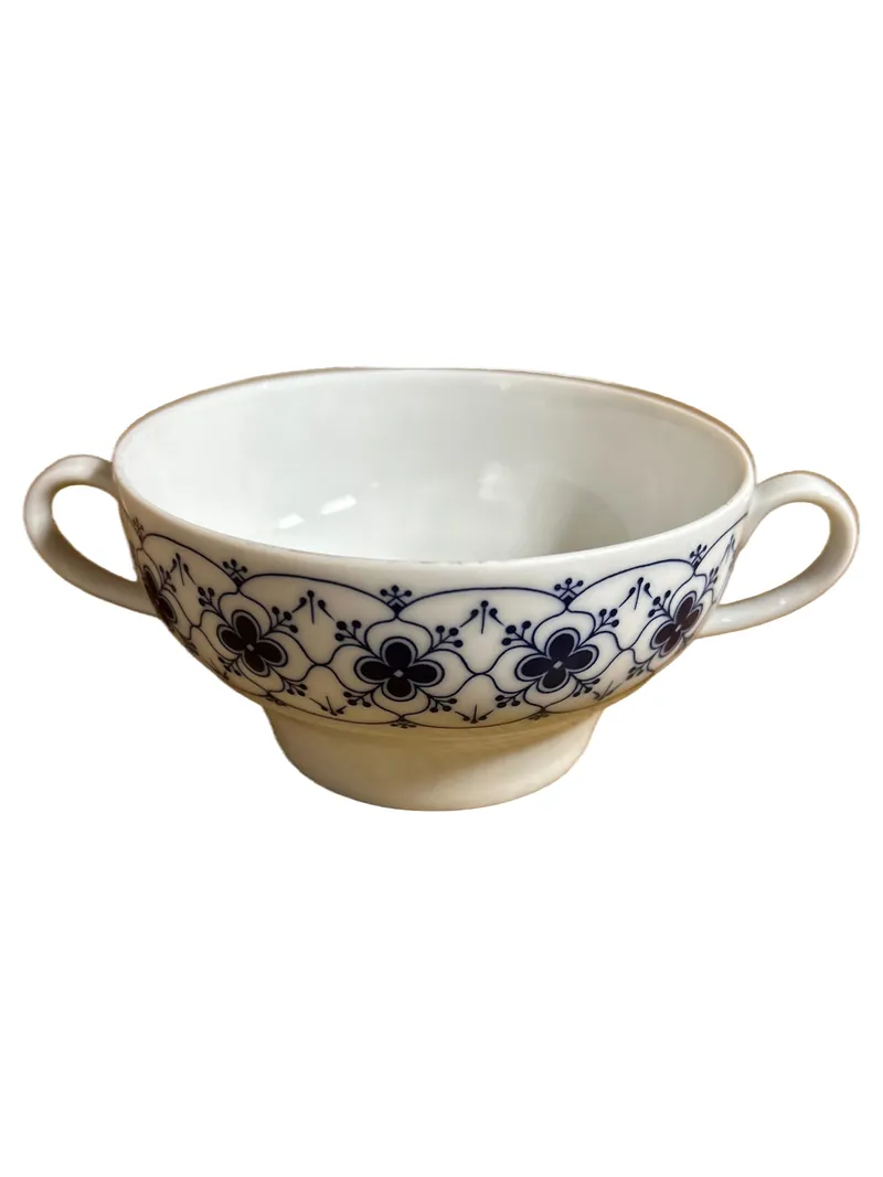 Arzberg Suppentasse mit Henkeln Indischblau Blumenmuster Porzellan weiß blau 1
