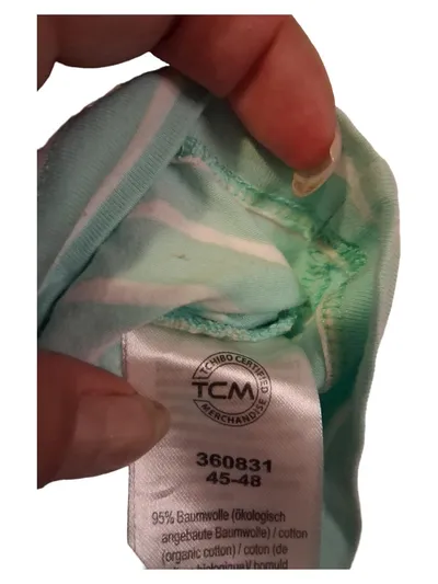 TCM Tchibo Baby Mütze Gr. 45-48 Türkis Weiß Gestreift Baumwolle