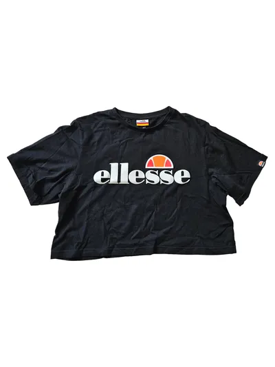 Ellesse Damen T-Shirt Gr. 42 XL Schwarz Cropped Logo-Print