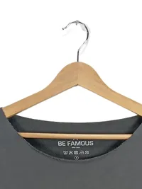 Be Famous Damen Pullover 3/4 Arm Grau Schriftzug Metallic Casual Gr. S 3