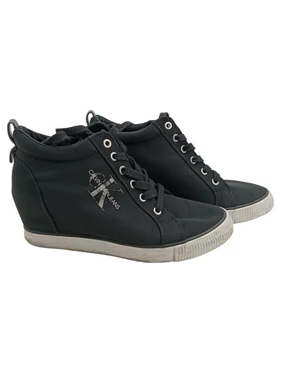 Calvin Klein Jeans Damen Sneaker Wedge Schwarz Gr. 40 Canvas Keilabsatz