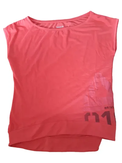 Reebok Damen Sport Shirt Rot Kurzarm Gr. 36/S Logo Print Polyester