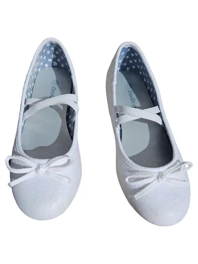 DooDogs Ballerinas Mädchen Schuhe Weiß Gr. 36 Festlich Glitzer Schleife