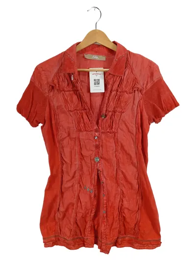 Bottega Damen Bluse Gr. 40/L Rot Kurzarm Rüschen Baumwolle