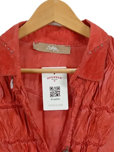 Bottega Damen Bluse Gr. 40/L Rot Kurzarm Rüschen Baumwolle