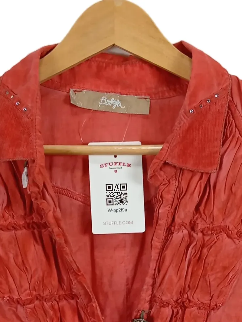 Bottega Damen Bluse Gr. 40/L Rot Kurzarm Rüschen Baumwolle 2
