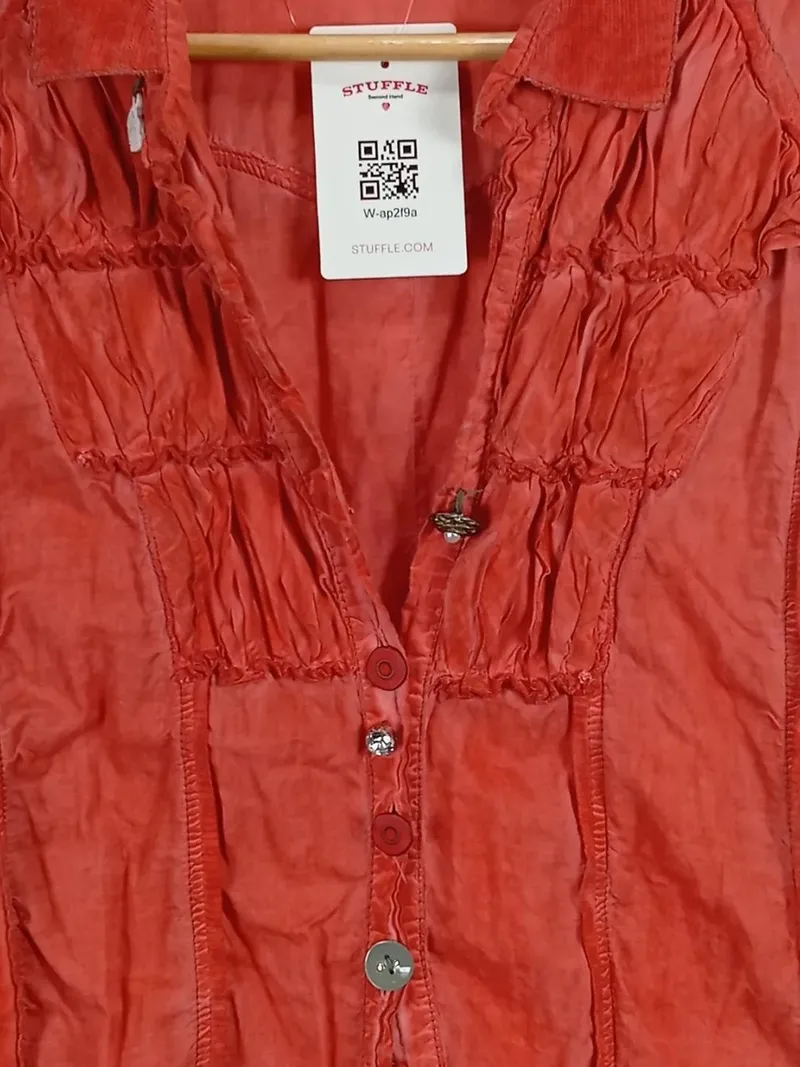 Bottega Damen Bluse Gr. 40/L Rot Kurzarm Rüschen Baumwolle 3