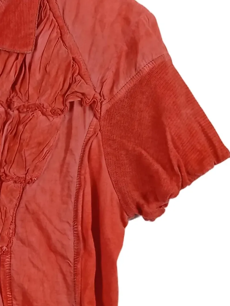 Bottega Damen Bluse Gr. 40/L Rot Kurzarm Rüschen Baumwolle 4