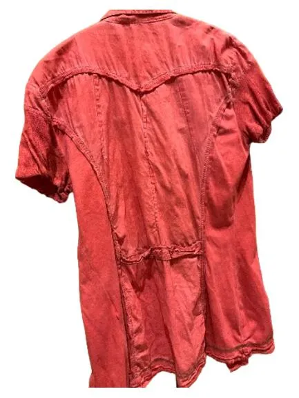 Bottega Damen Bluse Gr. 40/L Rot Kurzarm Rüschen Baumwolle 6