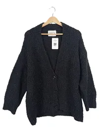 Cartoon Damen Strickjacke Gr. 44 Schwarz Strukturmuster Knopfleiste Langarm 1