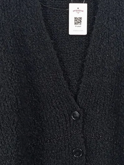 Cartoon Damen Strickjacke Gr. 44 Schwarz Strukturmuster Knopfleiste Langarm