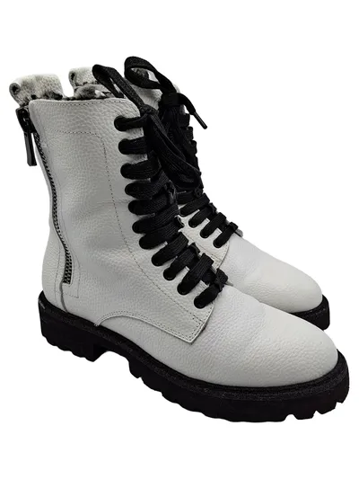 MEXX Damen Schnürstiefel Weiß Gr. 37 Leder gefüttert Combat Boots