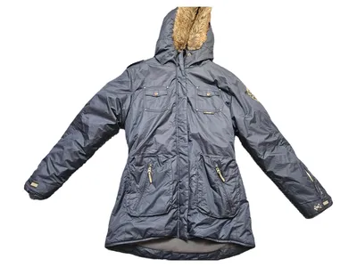 XS EXES Kinder Winterjacke Gr. 176 Grau Casual mit Kapuze Fellbesatz