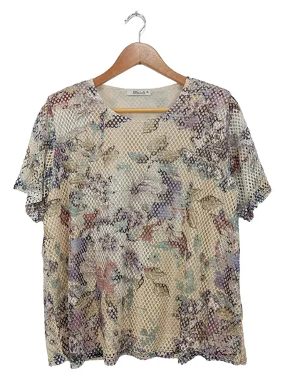 bella Damen Bluse Mehrfarbig XL Mesh Blumenmuster Casual