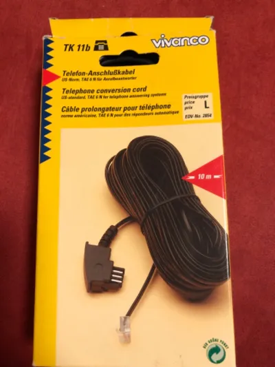 Vivanco TK 11b Telefon-Anschlusskabel 10m Schwarz TAE N RJ11 Stecker