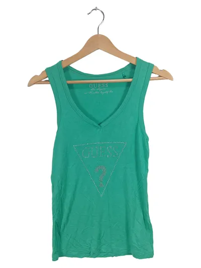 GUESS Damen Tank Top Strass Logo Grün Gr. S 36 V-Ausschnitt