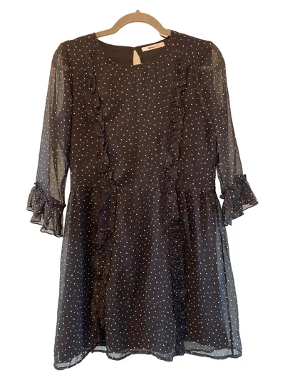 Gina Tricot Freizeitkleid Damen Gr. 34 Schwarz Punkte Rüschen