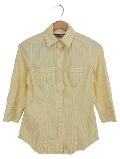 CLUB MONACO Damen Bluse 34/XS Gelb Gestreift Baumwolle 3/4-Arm