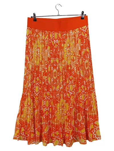Pfeffinger Faltenrock Damen Gr. 46 Orange Floral Plissee Maxirock