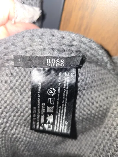 Hugo Boss Schal Herren Grau Wolle Klassisch Business Casual 160cm