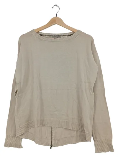 Comma Damen Pullover Gr. 38/M Beige Baumwolle Reißverschluss Langarm