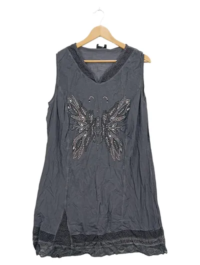MIAMODA Damen Top Gr. 46 Grau Schmetterling Strass Pailletten Ärmellos