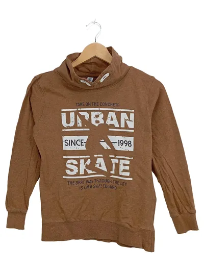 YIGGA Kinder Sweatshirt Urban Schriftzug Kapuze Braun Gr. 140