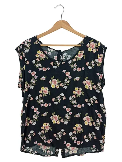 FRESH MADE Damen Top Schwarz Blumenmuster Gr. 38/M Casual Feminin