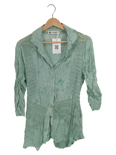 Elisa Cavaletti Bluse 3/4 Arm Grün Gr. XS Boho Viskose Raffungen Spitze