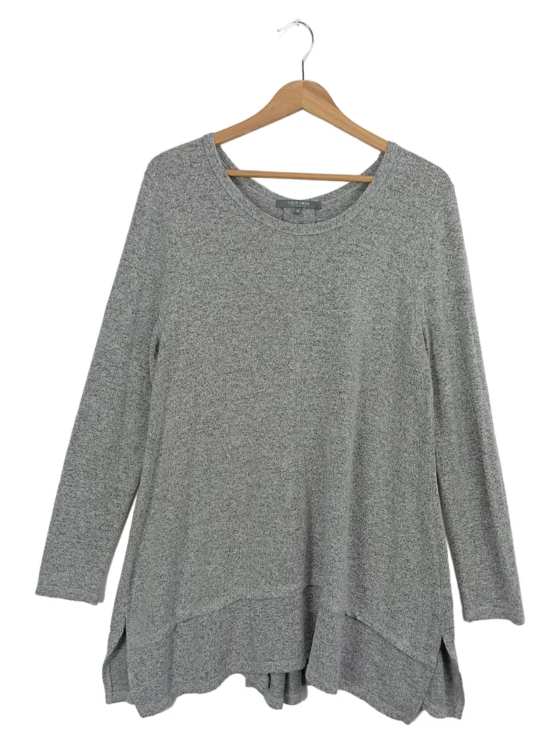 AMERICAN COIN TREASURES Bluse Damen 38/M Grau Casual Basic Langarm Meliert 1