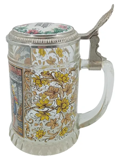 BMF Bierkrug Vintage Klassisch Mehrfarbig Blumen Metall Glas 15cm Krug