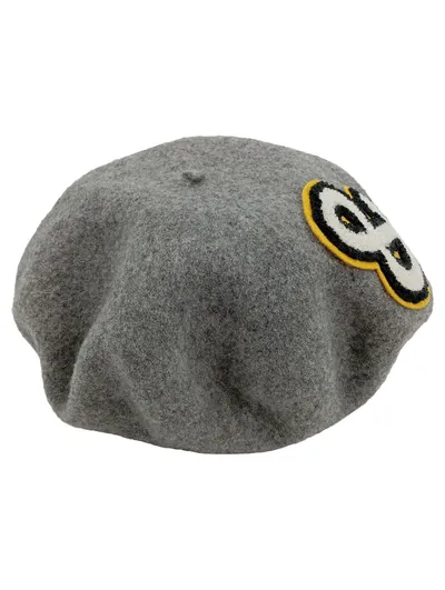 MONKI Damen Mütze Beret Wolle Grau One Size Klassisch Applikation