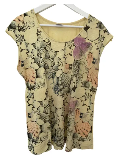 VERO MODA Damen T-Shirt Gelb Muschelmuster Gr. 40/L Kurzarm Casual