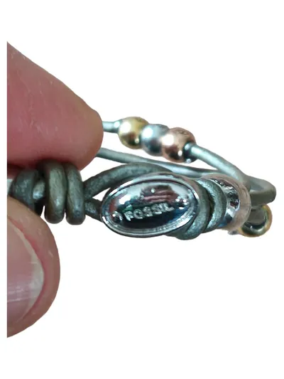 Fossil Damen Armband Leder Silber mit Perlen Strass Tricolor 20cm